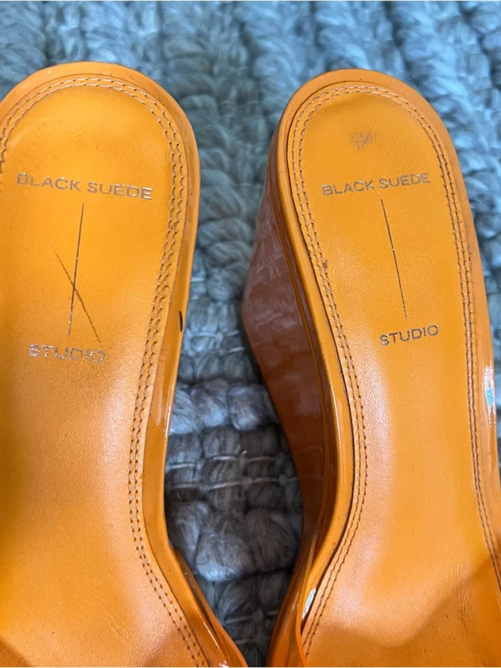 Black Suede Studio Orange Wedge Slide with Clear Strap - Picture 3 of 4